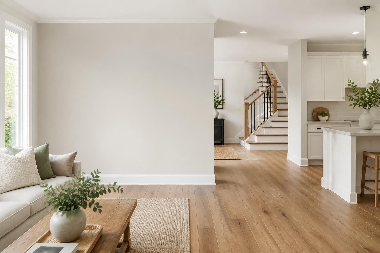 Bright finished interior with clean repairs and open space.